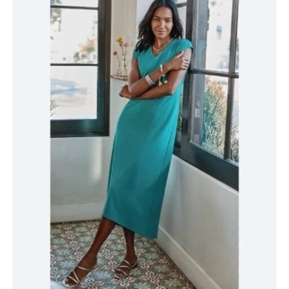 J. Jill Wearever WE Double-Face Jersey Teal V-Neck Dress w/Pockets Size XL New - Picture 3 of 11